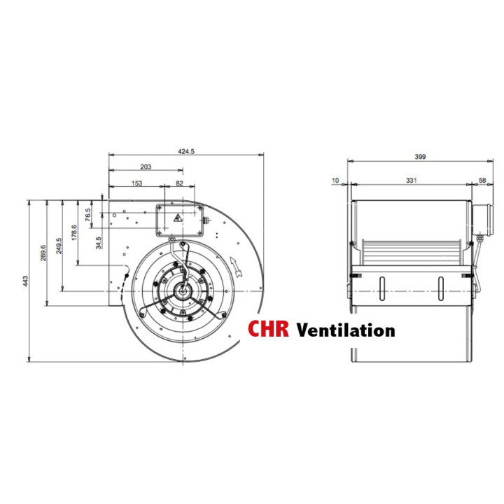Dimensions Ventilateur DDM 10104 Mono 550 W