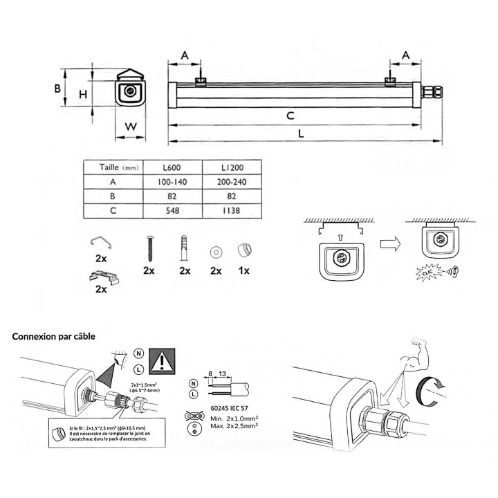 Luminaire LED 15W L600 IP66 - mesure et installation